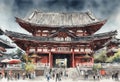 Senso-ji Temple watercolor in japan