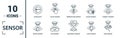 Sensor icon set. Include creative elements water quality sensor, smoke detector, gas, rain sensor, humidity sensor icons. Can be