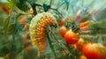 A sensorequipped pest installed in a tomato field capturing a clear image of a caterpillar crawling into its Royalty Free Stock Photo