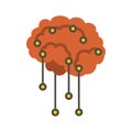 Sensors on human brain icon, flat style