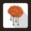 Sensors on human brain icon, flat style Royalty Free Stock Photo