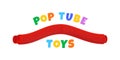 Sensory Kids Toy from Corrugated Pipe Vector Label or Sign Template. Colorful Plastic Flexible Wire Anti Stress Pop Tube