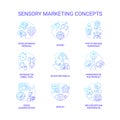 Sensory marketing blue gradient concept icons set