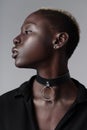Sensual african american woman wearing leather choker
