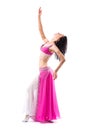 Sensual arabic girl belly dancer dancing in studio