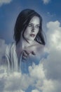 Sensual, Beautiful woman in clouds, mithology concept. Brunette