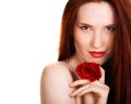 Sensual beautiful woman with red rose Royalty Free Stock Photo