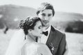 Sensual Black and white portrait of bride and groom