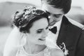 Sensual Black and white portrait of bride and groom