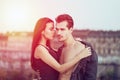 Sensual brunette woman seduce man in sunset Royalty Free Stock Photo