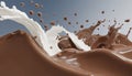 Milk and chocolate splash abstract smooth shapes with 3D illustration, 3d realistic