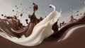 Milk and chocolate splash abstract smooth shapes with 3D illustration, 3d realistic