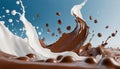 Milk and chocolate splash abstract smooth shapes with 3D illustration, 3d realistic