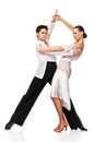 Sensual couple dancing salsa. Latino dancers in action Royalty Free Stock Photo