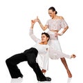 Sensual couple dancing salsa. Latino dancers in action. Isolated Royalty Free Stock Photo