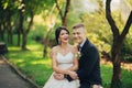 Sensual couple portrait, romantic newlywed bride and groom huggi