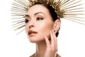 Sensual elegant woman wearing golden headpiece Royalty Free Stock Photo