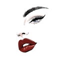 Sensual face with red juicy lips and eye art