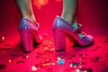 Sensual female legs in sexy high heels in a provocative red light district nightclub - generative AI