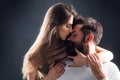 Sensual girl moaning with desire caressing boyfriend during foreplay or making love. Sensual couple enjoying intimacy Royalty Free Stock Photo