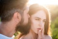 Sensual girl moaning with desire caressing boyfriend during foreplay or making love. Intimate relationship and sexual Royalty Free Stock Photo