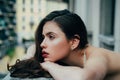 Sensual girl outdoor. City fashion portrait. Fashionable Woman on balcony. Royalty Free Stock Photo