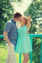 Sensual kiss, couple in love enjoying each other in city Royalty Free Stock Photo