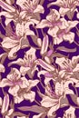 Sensual Lily flowers modern seamless pattern in trendy colors.