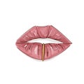 Sensual lips with gold piercing illustration. Female mouth print. Cool vector pierced lips. Glamour rose lipstic