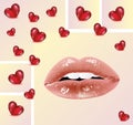 Sensual lips and a lot of hearts.