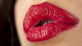 Sensual lips. Sexy lips kiss, kissing mouth. Passion kisses. Kissed on black background. Royalty Free Stock Photo
