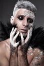 Sensual Man Fantasy Portrait. Silver Body Art