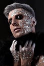 Sensual Man Fantasy Portrait. Silver Body Art