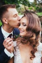 Sensual portrait of a young couple. Wedding photo outdoor Royalty Free Stock Photo