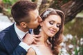 Sensual portrait of a young couple. Wedding photo outdoor Royalty Free Stock Photo