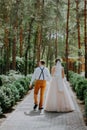 Sensual portrait of a young couple. Wedding photo outdoor. Wedding shot of bride and groom in park. Just married couple Royalty Free Stock Photo