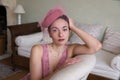 Woman in 1920s dress on settee