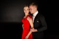 Sensual salsa dancing couple on grey background Royalty Free Stock Photo