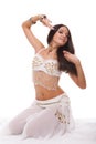 Sensual woman belly dancer in white costume Royalty Free Stock Photo
