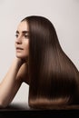 Sensual woman model with straight dark hair. Shiny long health hairstyle Royalty Free Stock Photo