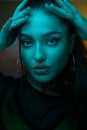 Sensual woman neon lights portrait