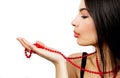 Sensual woman and red pearl necklace Royalty Free Stock Photo
