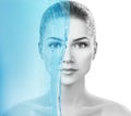 Sensual woman under water splash with fresh skin. Royalty Free Stock Photo