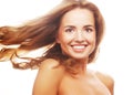 Sensual woman with windswept flying blond hair. Royalty Free Stock Photo