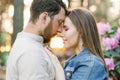 Sensual young couple enjoys tender warm pleasant kind moment of love Royalty Free Stock Photo