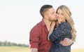 sensual young couple in love kissing outside on the sunset in summer day Royalty Free Stock Photo