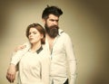 Sensual young couple making love. Couple in love. Barbershop concept. Fashion shot of couple after haircut. Woman on Royalty Free Stock Photo