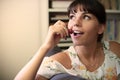 Sensual young woman eating a ripe cherry Royalty Free Stock Photo