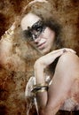 Sensuality brunette with venetian mask, fantasy and romantic con