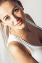 Sensualy smiling young beautiful blonde girl Royalty Free Stock Photo